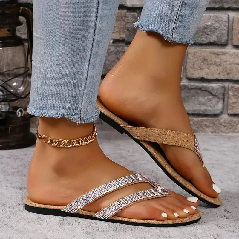 Damen Flip Flops mit Strassdekor, lssige Clip Toe