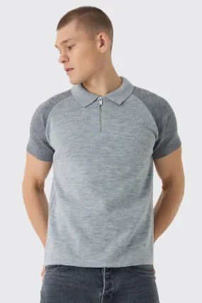 Poloshirt mit Reißverschluss und Kontrast-Ärmeln